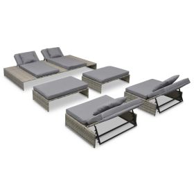 Patio Lounge Set 15 Pieces Poly Rattan Gray