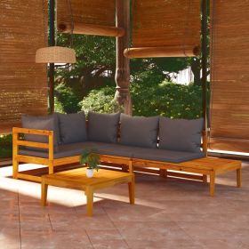 4 Piece Patio Lounge Set with Dark Gray Cushions Acacia Wood