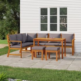 7 Piece Patio Dining Set with Cushions Solid Wood Acacia