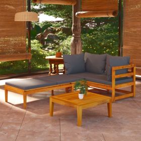 3 Piece Patio Lounge Set with Dark Gray Cushions Acacia Wood