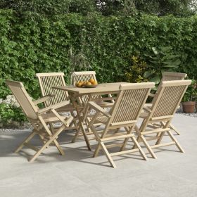 7 Piece Patio Dining Set Gray Solid Wood Teak