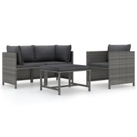 4 Piece Patio Sofa Set with Cushions Poly Rattan Gray