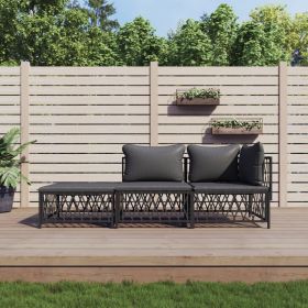 3 Piece Patio Lounge Set with Cushions Anthracite Steel