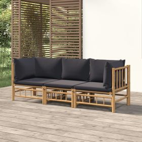 3 Piece Patio Lounge Set with Dark Gray Cushions Bamboo