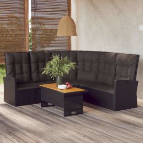 2 Piece Patio Lounge Set with Cushions Black Poly Rattan