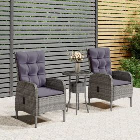 3 Piece Patio Bistro Set Poly Rattan Gray