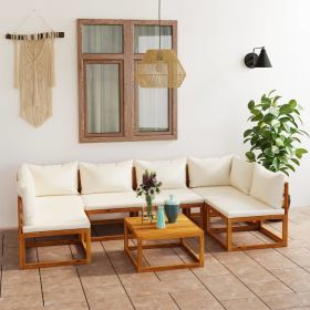 7 Piece Patio Lounge Set with Cushion Cream Solid Acacia Wood