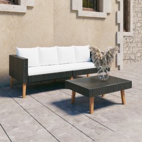 2 Piece Patio Lounge Set with Cushions Poly Rattan Black