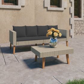 2 Piece Patio Lounge Set with Cushions Poly Rattan Beige