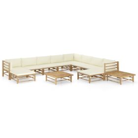 12 Piece Patio Lounge Set with Cream White Cushions Bamboo