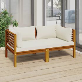 2-Seater Patio Sofa with Cream Cushion Solid Acacia Wood