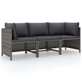 3-Seater Patio Sofa with Cushions Gray Poly Rattan