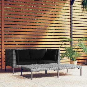 3 Piece Patio Lounge Set Dark Gray Half Round Poly Rattan