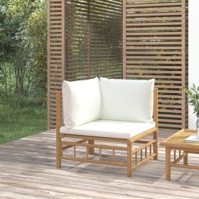 Patio Corner Sofa with Cream White Cushions Bamboo