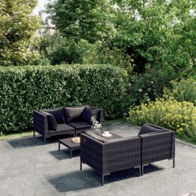 5 Piece Patio Lounge Set with Cushions Poly Rattan Dark Gray