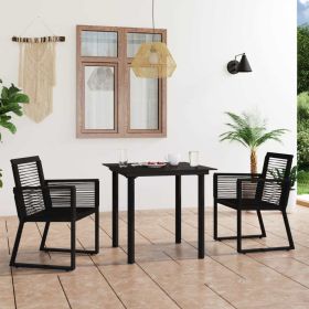 3 Piece Patio Dining Set PVC Rattan Black