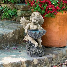 SITTING CHERUB WITH SHELL STATUE