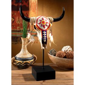 WESTERN DESERT SUN COW SKULL STATUE