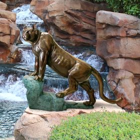 COUGAR ON A ROCK BRONZE STATUE             FRT-NR