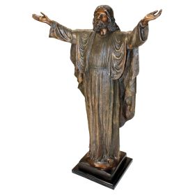 JESUS CHRIST ARMS RAISED BRONZE STATUE