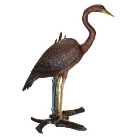 STANDING HERON IN REEDS BRONZE STATUE