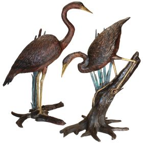 S/2 HERONS IN REEDS BRONZE STATUES