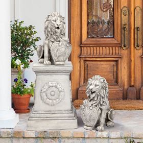 S/2 CLASSIC LIONS WITH SHIELDS SENTRY STATUES