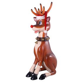 GIANT SITTING RED NOSED REINDEER STATUE     FRT-NR