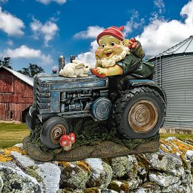 BUNNY ON BOARD TRACTOR GNOME STATUE