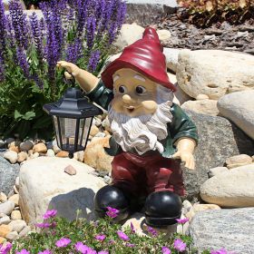 EDISON WITH SOLAR LANTERN GNOME STATUE