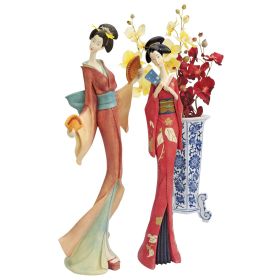 S/2 MAIKO GEISHA FAN DANCER STATUES