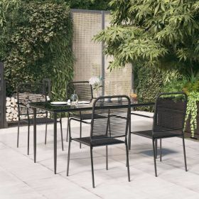 5 Piece Patio Dining Set Black Cotton Rope and Steel (Color: Black)