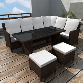 4 Piece Patio lounge set with Cushions Poly Rattan Brown (Color: Brown)