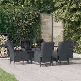 7 Piece Patio Dining Set Dark Gray Poly Rattan (Color: Gray)