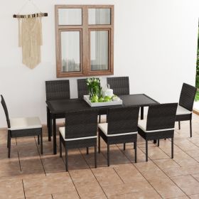 9 Piece Patio Dining Set Poly Rattan Black (Color: Black)