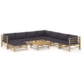 9 Piece Patio Lounge Set with Dark Gray Cushions Bamboo (Color: Brown)