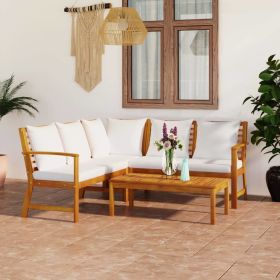 4 Piece Patio Lounge Set with Cushion Cream Solid Acacia Wood (Color: Brown)