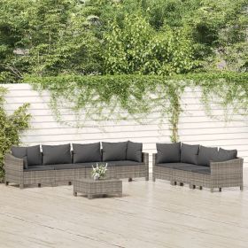 8 Piece Patio Lounge Set with Cushions Gray Poly Rattan (Color: Gray)