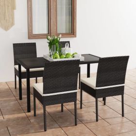 5 Piece Patio Dining Set Poly Rattan Black (Color: Black)