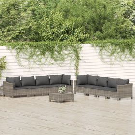 9 Piece Patio Lounge Set with Cushions Gray Poly Rattan (Color: Gray)