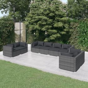 8 Piece Patio Lounge Set with Cushions Poly Rattan Gray (Color: Gray)