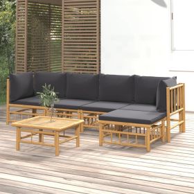 6 Piece Patio Lounge Set with Dark Gray Cushions Bamboo (Color: Brown)