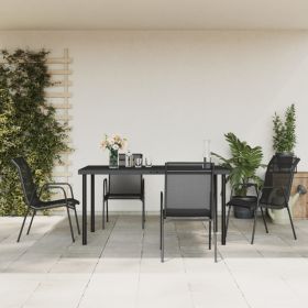 5 Piece Patio Dining Set Black Steel and Textilene (Color: Black)