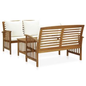 3 Piece Patio Lounge Set with Cushions Solid Acacia Wood (Color: Brown)