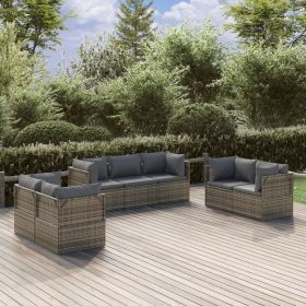 7 Piece Patio Lounge Set with Cushions Gray Poly Rattan (Color: Gray)