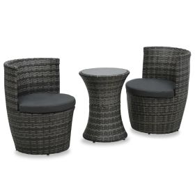 3 Piece Bistro Set with Cushions Poly Rattan Gray (Color: Grey)