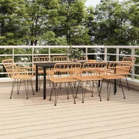 9 Piece Patio Dining Set Poly Rattan (Color: Brown)