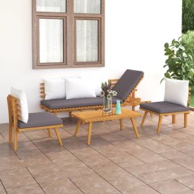 4 Piece Patio Lounge Set with Cushions Solid Acacia Wood (Color: Brown)