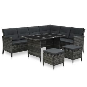 4 Piece Patio Lounge Set with Cushions Poly Rattan Gray (Color: Grey)