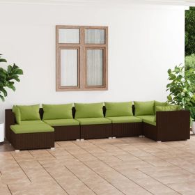 7 Piece Patio Lounge Set with Cushions Poly Rattan Brown (Color: Brown)